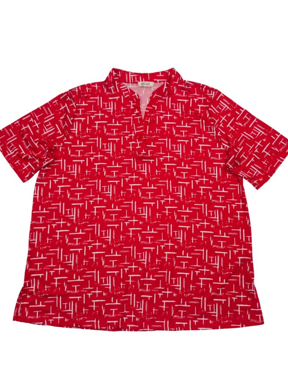 Blumin Printed Top 1XL V-Neck Short Sleeve Stretch Soft Fabric